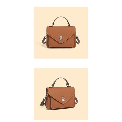 New French Crossbody Bag Small Square Bag Genuine Leather Handbag Brown