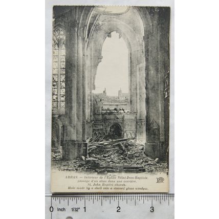 vintage postcard Arras, Ruins of St John Baptist Church Window