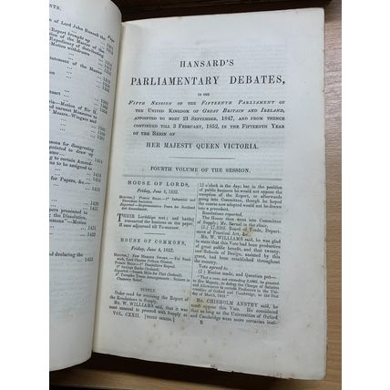 RARE* 1852 "HANSARD'S PARLIAMENTARY DEBATES FOR THE YEAR 1852" 1.3kg BOOK (P7)