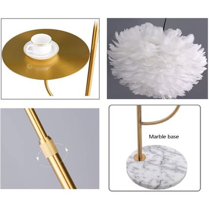 White Feather Floor Lamp with Table,Great Floor Light Height Adjustable (Gold)