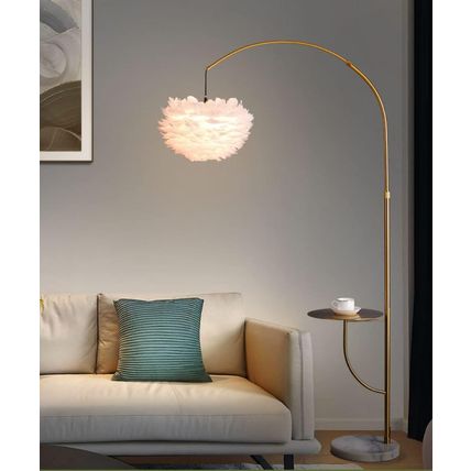 White Feather Floor Lamp with Table,Great Floor Light Height Adjustable (Gold)