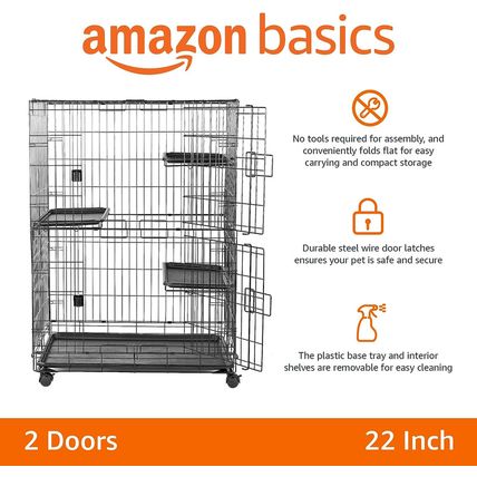 Amazon Basics Large 3-Tier Cat Durable,Pliable Cage Playpen Box Crate Kennel - 3