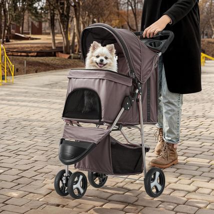 Monibloom Foldable Dog Strollers for Small Dogs with Weather Cover, 3 Wheels Pet