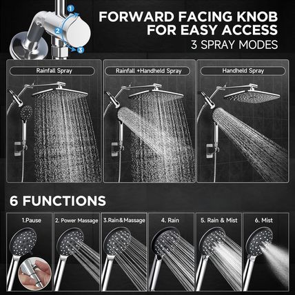 Veken Wide Rain Shower Head with 6 Modes Handheld Water Spray，High Pressure Show