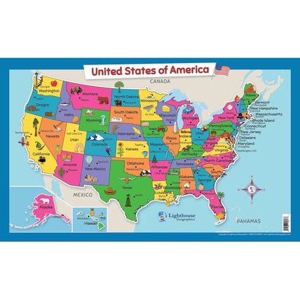 USA Wall Map for Kids with Illustrations- United States Poster Map for Home or C
