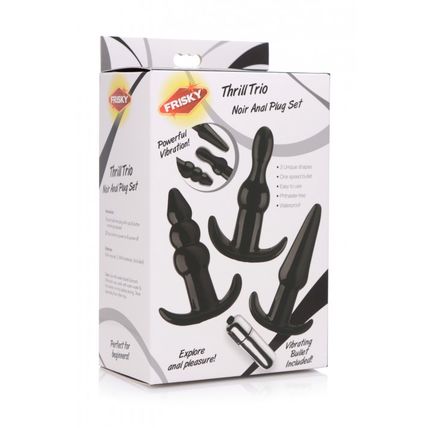 Thrill Trio Anal Plug Set Black 3 Butt Plugs Ass Play Frisky Vibrating Vibrator