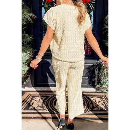 Apricot Metallic Lattice Textured Casual Two Piece Set