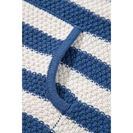 Blue Stripe V Neck Pocketed Drawstring Hooded Sweater