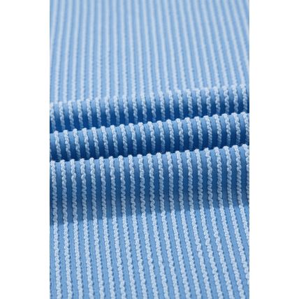 Sky Blue Textured Contrast Trim Round Neck T Shirt