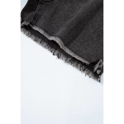 Carbon Grey Raw Hem High Waist Denim Shorts