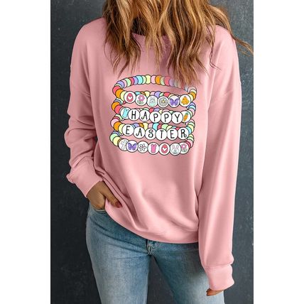 Pink Happy Easter Bracelet Print Drop Shoulder Sweatshirt
