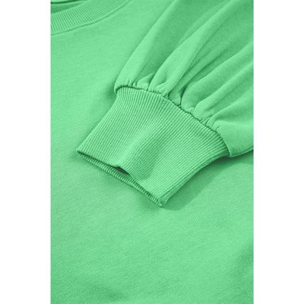 Bright Green Drop Shoulder Puff Sleeve Crop Pullover Drawstring Wide Leg Pants S
