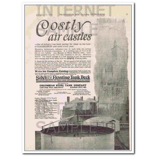 COLUMBIAN STEEL TANK COMPANY 1924 costly air castles vintage ad