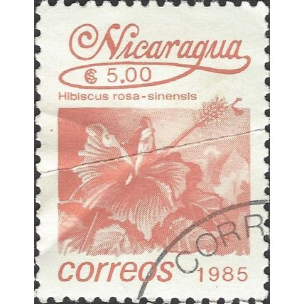 NICARAGUA, FLOWER, Hibiscus rosa-sinensis, orange-brown 1985, $5.00, #3