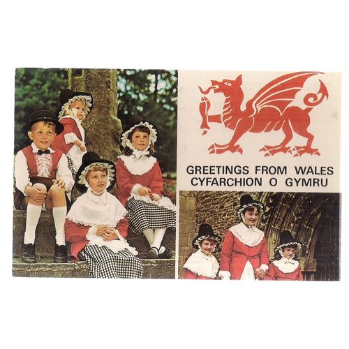 children in national costume WALES unused vintage postcard multiview 1960's