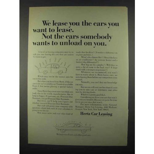 1967 Hertz Car Leasing Ad - Cars You Want to Lease
