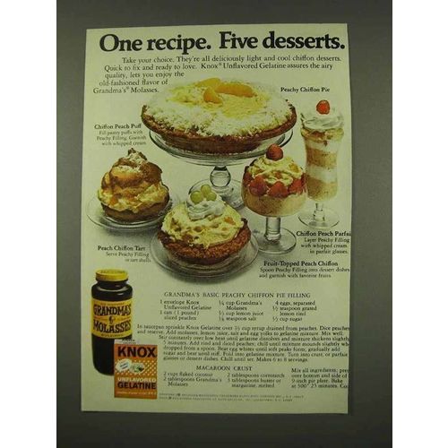 1973 Grandma's Molasses and Knox Gelatine Ad - Recipe