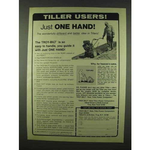 1978 Troy-Bilt Roto Tiller Ad - Just One Hand