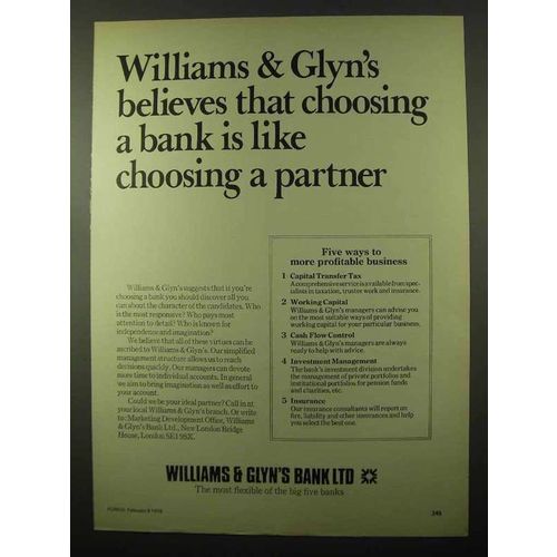 1978 Williams & Glyn's Bank Ad - Choosing a Partner
