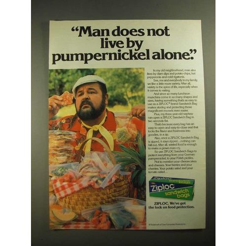1987 Ziploc Sandwich Bags Ad - Dom DeLuise - Does Not Live By Pumpernickel Alone