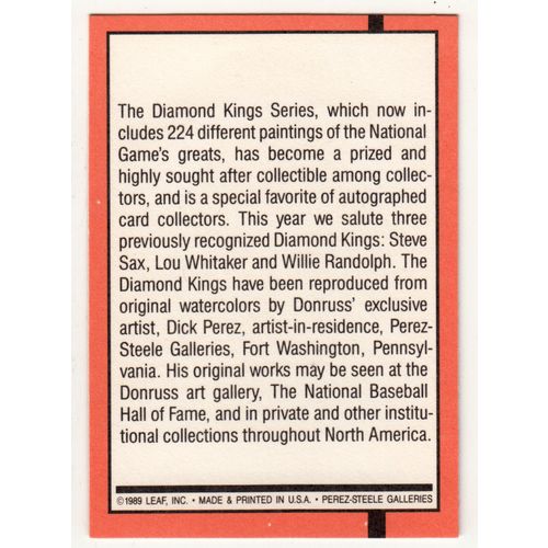 1990 Donruss Baseball Checklist unmarked card #27