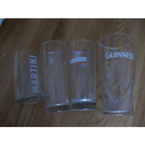 Strongbow, Martini, Fuller’s Guinness 4 BRANDED DRINKS GLASSES **GC**