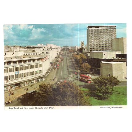ROYAL PARADE & CIVIC CENTRE, PLYMOUTH DEVON unused vintage postcard John Hinde =
