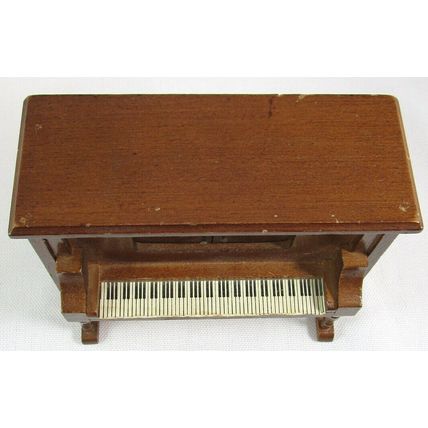 Vintage 7 Pc Dollhouse Miniatures Collection, Music Box Player Piano, Stool, Etc