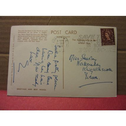 Kensington. THE DERRY ROOF GARDENS, London used vintage postcard RP 1954 pm =