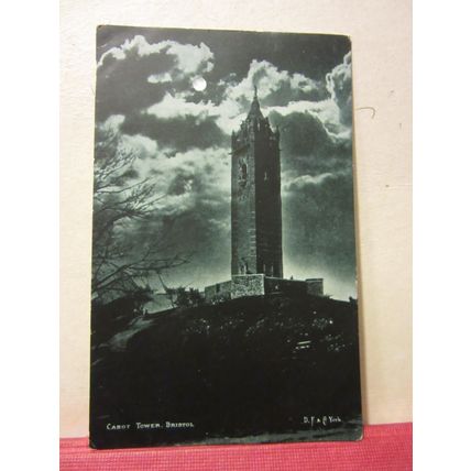 CABOT TOWER AT NIGHT, BRISTOL used antique postcard =