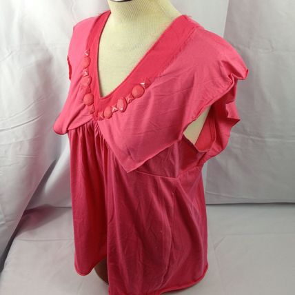 Daisy Fuentes Womens Blouse Top Pink Pullover V-Neck Short Sleeve Sz PXL