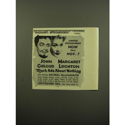 1959 Much Ado About Nothing Play Advertisement - Radiant! Uproarious!