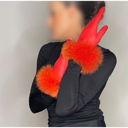 Leather Fur ORANGE Gloves Vintage French designer! SILK LINED! OffeR!