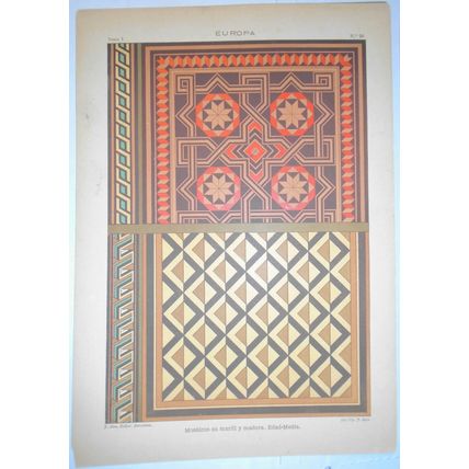 EUROPA Mosaicos - lot of three lithographs circa 1890 by J. Aleu, Barcelona.