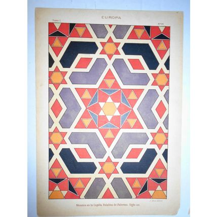 EUROPA Mosaicos - lot of three lithographs circa 1890 by J. Aleu, Barcelona.