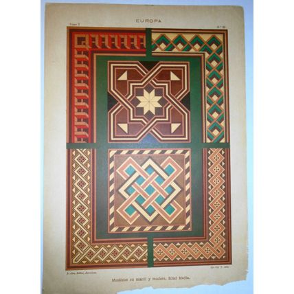 EUROPA Mosaicos - lot of three lithographs circa 1890 by J. Aleu, Barcelona.