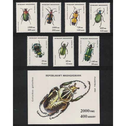 Madagascar Beetles 7v+MS 1994 MNH SG#1133-MS1140 MI#1656-1662+Block 254