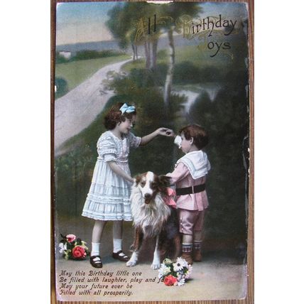 vintage colour postcard All Birthday Joys