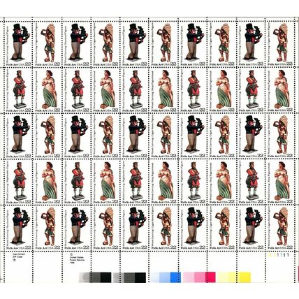 Folk Art Wood Carved Figurines Sheet of Fifty 22 Cent Stamps Scott 2240-43