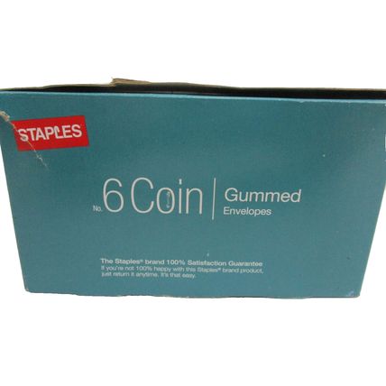 Staples Gummed No. 6 Coin Envelopes 3 3/8” X 6” 250/Qty
