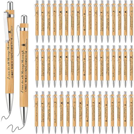 Fumete 10 Pcs Bible Verse Bamboo Pens Wooden Christian Pens Retractable Inspirat