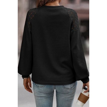 Black Lace Long Sleeve Textured Pullover