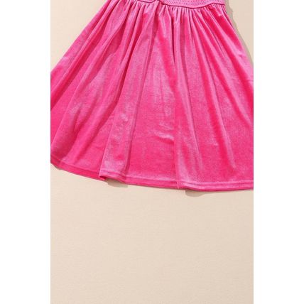 Rose Frilled Neck Smocked Bodice Velvet Dress