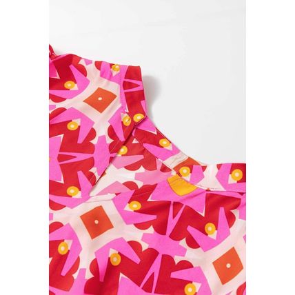 Strawberry Pink Geo Print V-neck Maxi Dress