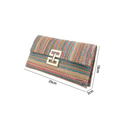 Multicolour Woven Metal Clasp Flap Handbag