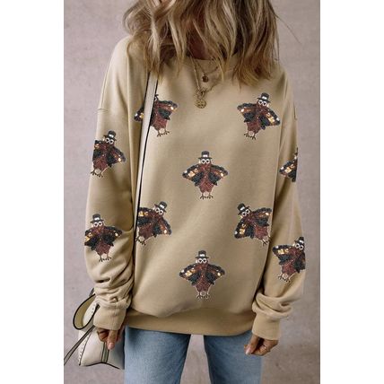 Parchment Shimmering Turkey Pattern Thanksgiving Holiday Sweatshirt