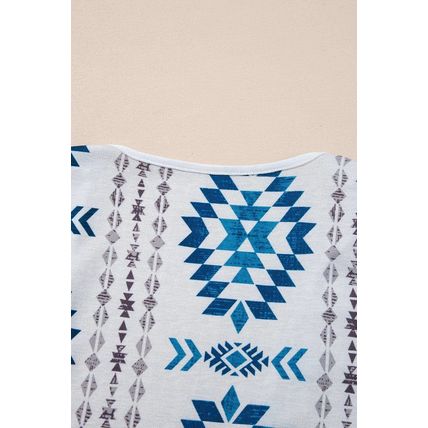Sky Blue Western Aztec Printed Open Front Long Cardigan