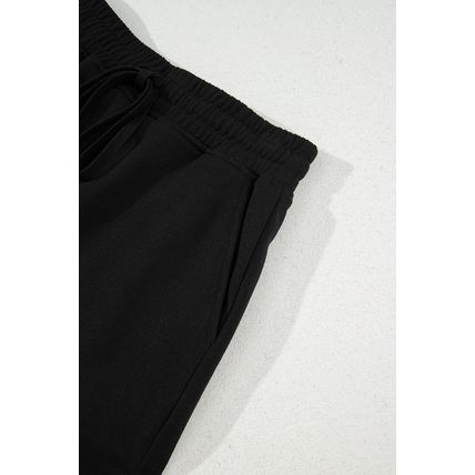 Black French Terry Drawstring Mini Skort with Pockets