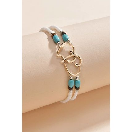 Gold Boho Heart Shape Turquoise Beaded Stretch Anklet