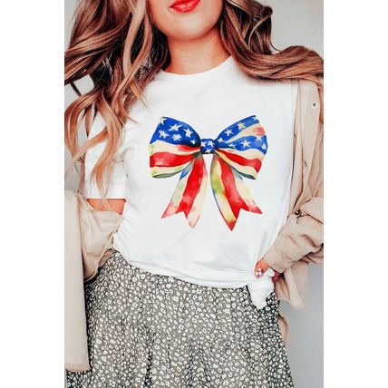 White Independence Day Splash Bow Pattern T Shirt